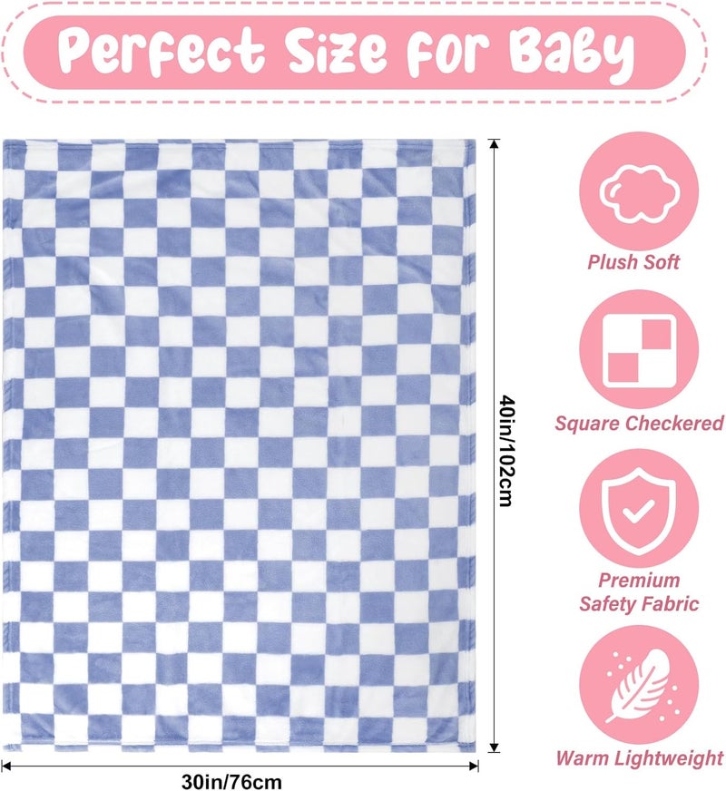 GreatBba Plush Checkered Baby Blanket for Boys Girls Nursery, 30"*40" Warm Short Fleece Blanket Neutral for Infant Newborn, Small Fuzzy for Sleeping, Chenille or Stroller (Dark Blue&White) - Image 5